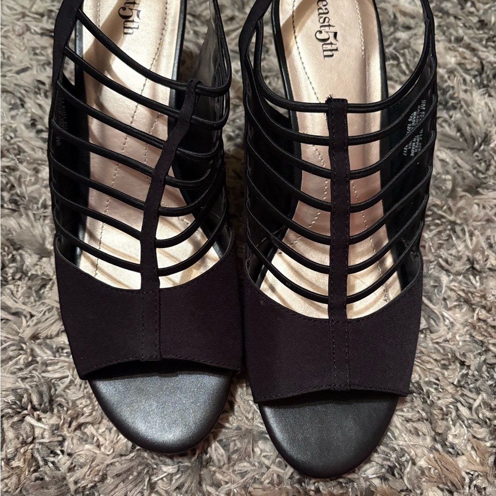 East 5th Black Strappy Heels